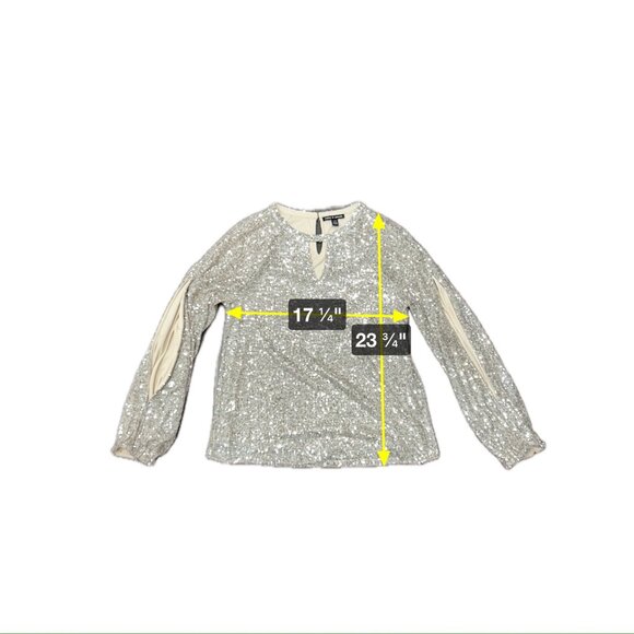 Cable & Gauge Large Long Open Sleeve Sequin Top Keyhole Back Sparkle Holiday - Picture 9 of 10